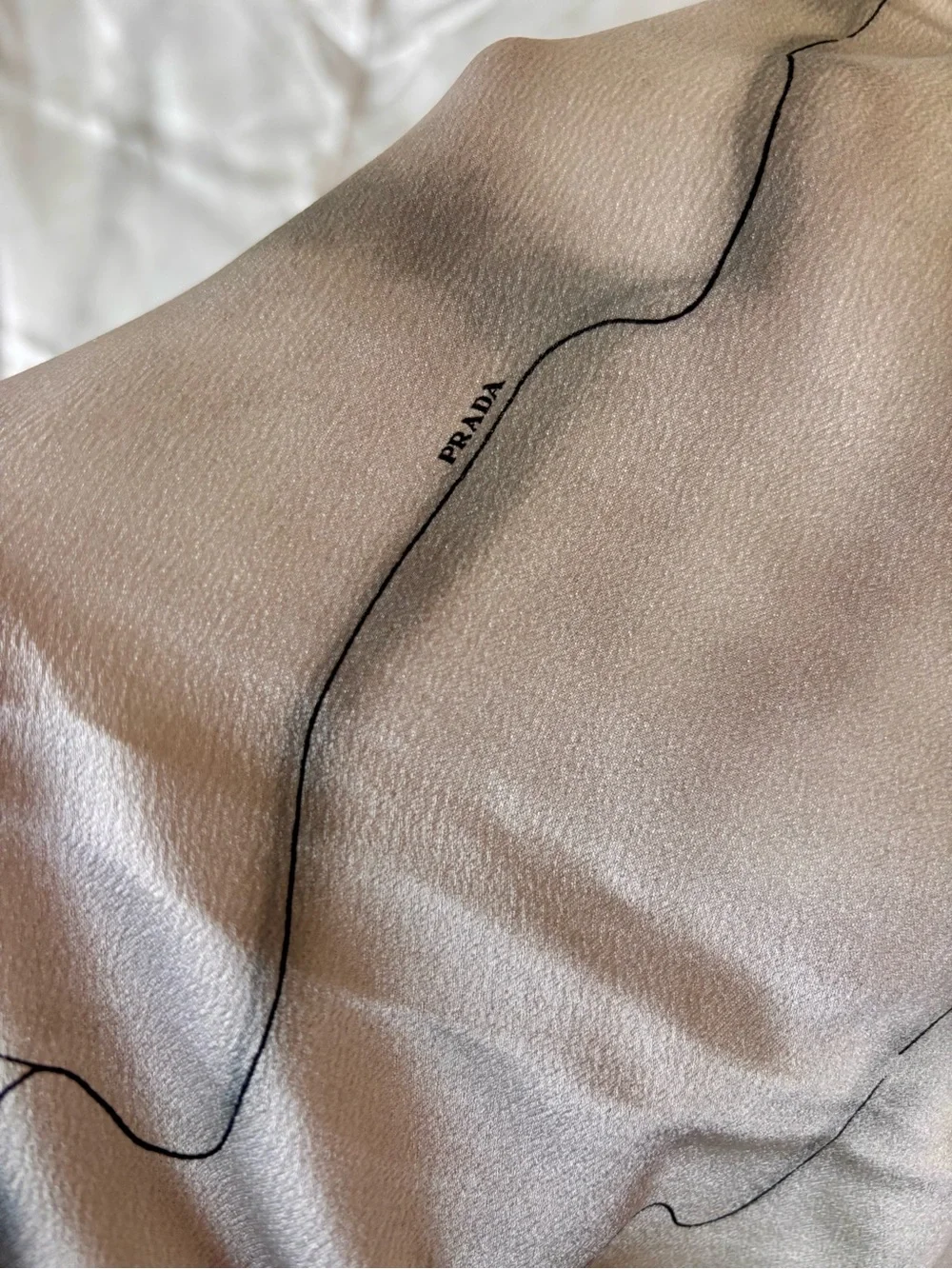 PRADA Vintage Oversized Silk Scarf Shawl 53” X 53” Gray Minimalist Logo Print - Picture 6 of 17